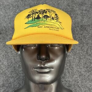 Vintage May Arboretum Reno NV Garden Roped Trucker Hat/Cap SnapBack OSFA Yellow